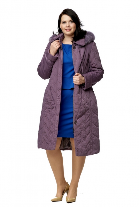 Женское пальто из текстиля с капюшоном, отделка песец 8010588
