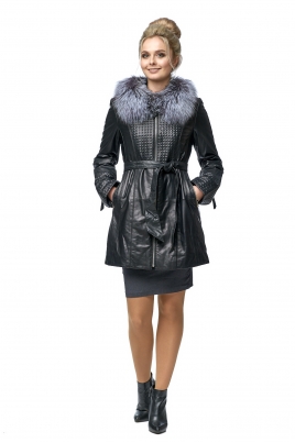 Черное женское кожаное пальто из натуральной кожи с воротником, отделка блюфрост